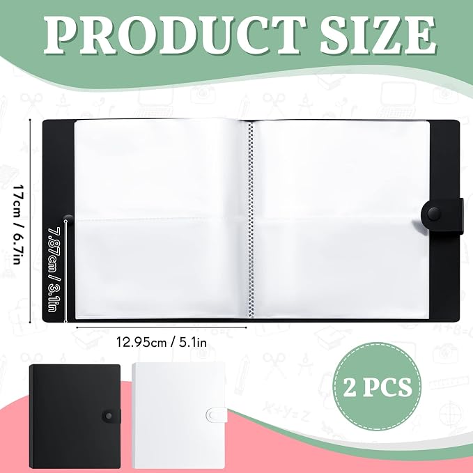 Geyee 2 Pcs 3 x 5 Inch Index Card Holder Binder Note Book Recipe Card Organizer Pouches Clear Plastic Sleeves Flashcard Filing Products with Divider for Office, Total 160 Page, Hold 320 Piece