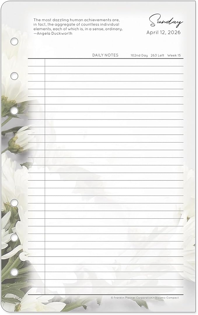FranklinCovey - Blooms Planner Refill | Two Page Per Day - Ring-Bound (Compact, Apr 2026 - Mar 2027)