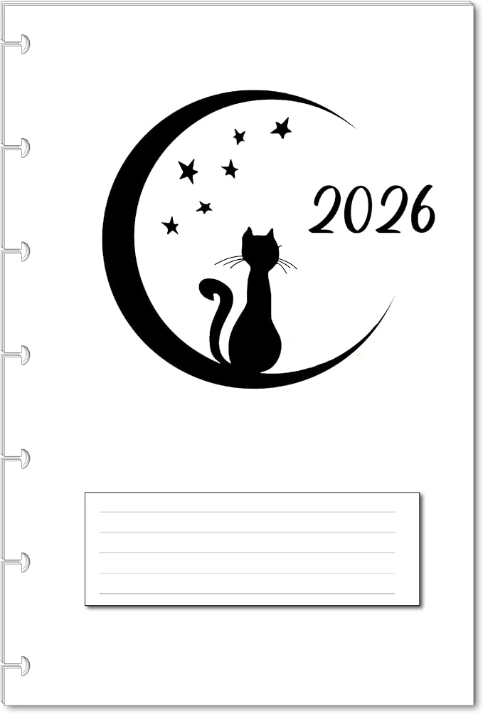 2026 Monthly Planner Calendar Refills for 7,8,9,11 Disc Mini, Classic, Skinny, Junior, Big size Discbound, Happy Planners, Loose-Leaf Inserts, 12 Month (7 Disc Mini, Cat)