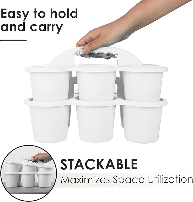 2 Pack Classroom Caddy For School,Kidsroom,Pencil Holder,Plastic Cup Caddy for Drink Delivery (White)