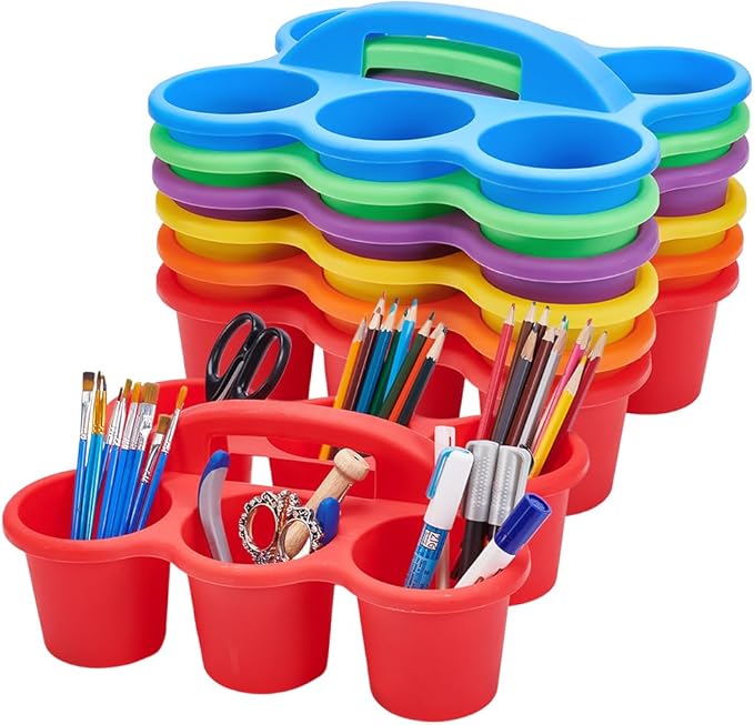 UNICRAFTALE 6pcs 6-Hole Colorful Classroom Caddy Plastic Organizer Storage Container Holder with Handle School Supply Caddy for Classroom Home Office Arts & Crafts 11.8"x9.45"x3.3"