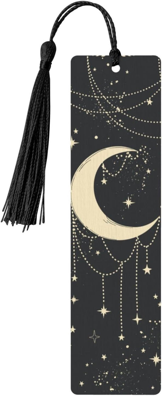 Boho Moon 5pcs Wood Bookmarks with Tassel for Planner Reading Book Lovers Accessory Readers Men Women 4.6 X 1.2 Inch