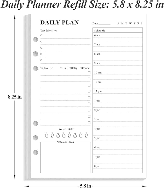 (3-Pack) Undated Daily Planner Refill - A5 To Do List Insert, 300 Sheets/600 Pages Planner and Lined Refill, 6-Hole Punched, 100 gsm White Paper, 5.8'' x 8.3''