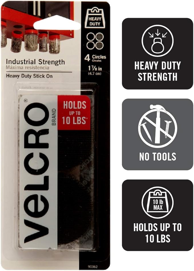 VELCRO Brand Industrial Fasteners Stick-On Adhesive | Professional Grade Heavy Duty Strength | Indoor Outdoor Use, 1 7/8in, Circles 4 Sets (Pack of 2)