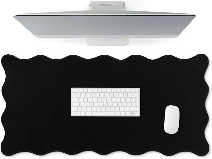 Hahafelt Scalloped Desk Mat Large Desk Pad Cute Coquette Table Mat Back to School Preppy Table Make up Pad Nonslip Graduation Gift with Stitching Waterproof Gaming(Black,31.5 x 15.8 Inches)