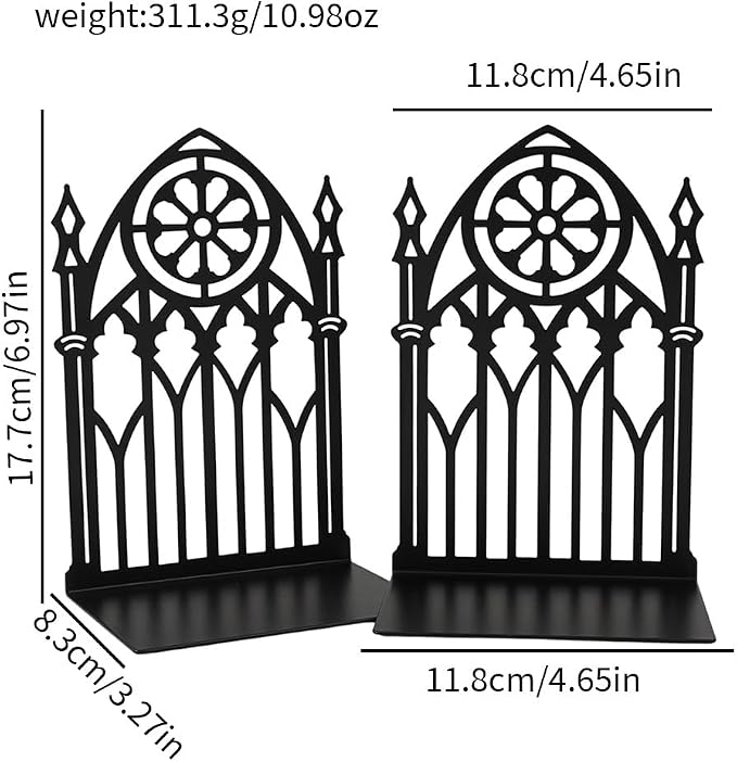 Book Ends, Bookends, Book Ends for Shelves, 2Pair Non Skid Metal Book Divider Decorative Holder, Abstract Art Desgin Book Stopper Supports for Office, Home (Gothic Gate A)