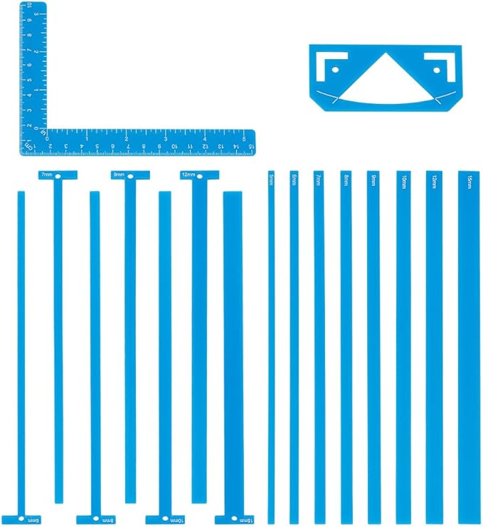 UNICRAFTALE 1 Set 17Pcs Flexible Acrylic Book Binding Ruler Set Book Binding Package Blue Bookbinding Easy Scrapbooking Tool T-Shaped Rulers for Bookbinding Scrapbooking Handmade Tools Supplies