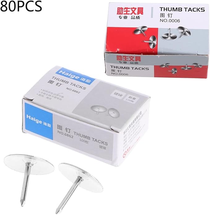 80 Pcs Flat Thumb Tacks Silver Thumb Nails Round for Head for Steel Point Push Pins for Photo Map Bulletin Board C Pins Push Pins Pin Thumb Tacks Cork Board Pin Tape, Adhesives and Fasteners