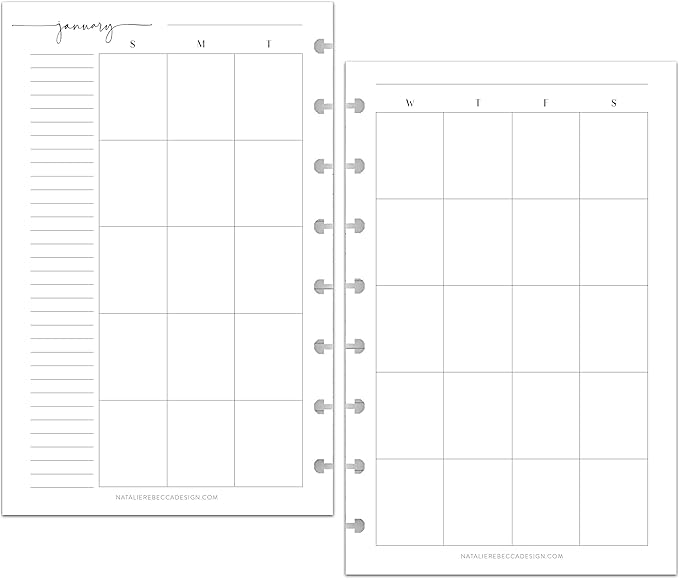BetterNote Monthly Undated Calendar Refill for Disc Notebooks, Fits Levenger Circa, Happy Planner, Staples Arc, TUL, InkWell Press, IWP, MAMBI (8-Disc, 5.5"x8.5", Modern)