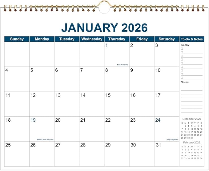 Calendar 2026 - Wall Calendar from January 2026 to December 2026, 2026 Wall Hanging Calendar Planner with Thick Paper, 12" x 14.5", Blue