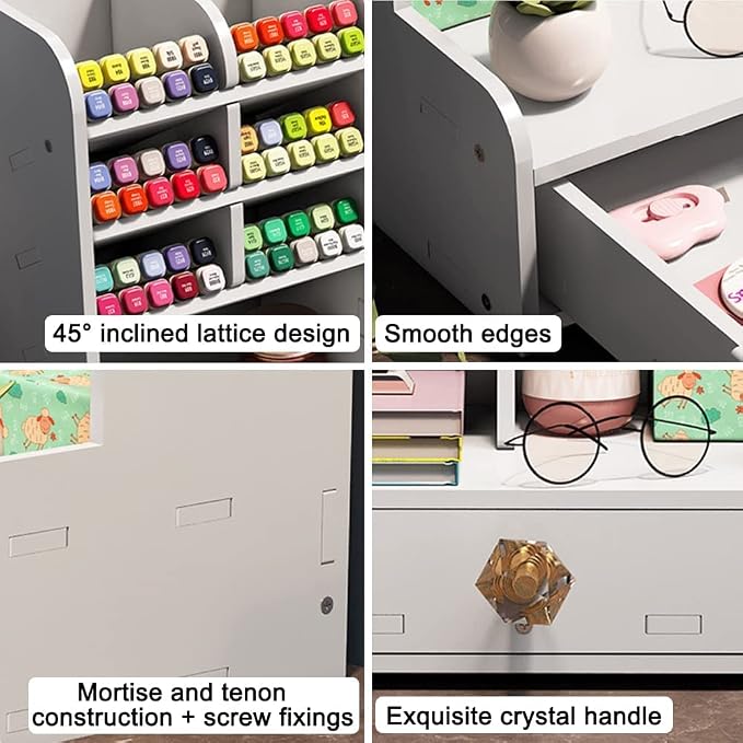 Hggzeg Desktop Pen Organizer, Stationary Organizer with Drawers and 2 File Holder, Art Supply Storage, Multi-Functional Pen Pencil Holder, for Home, Office and School