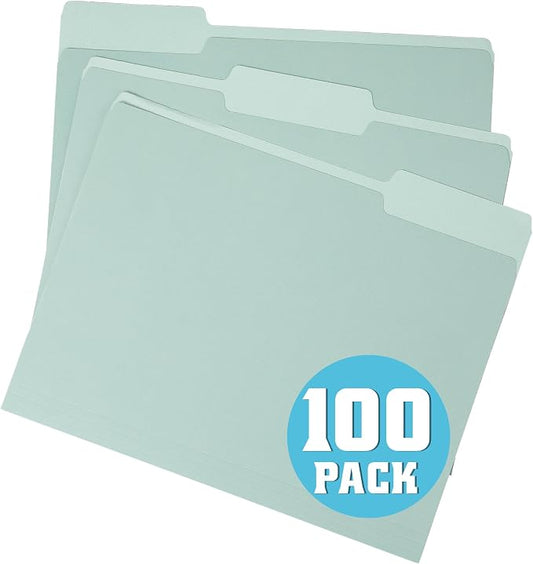 pmybupo100 Pack Green File Folders,1/3 Cut,Letter Size Colored File Folders,Decorative Multicolor Durable 11pt Paper,Two-Tone Design