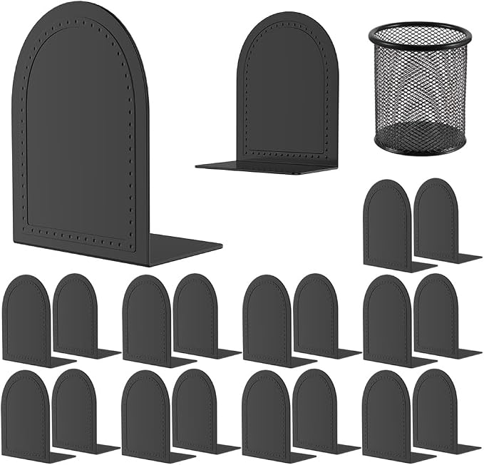 10 Pair Bookends Metal Book Ends Universal Economy Bookends (Black, 10 Pair)
