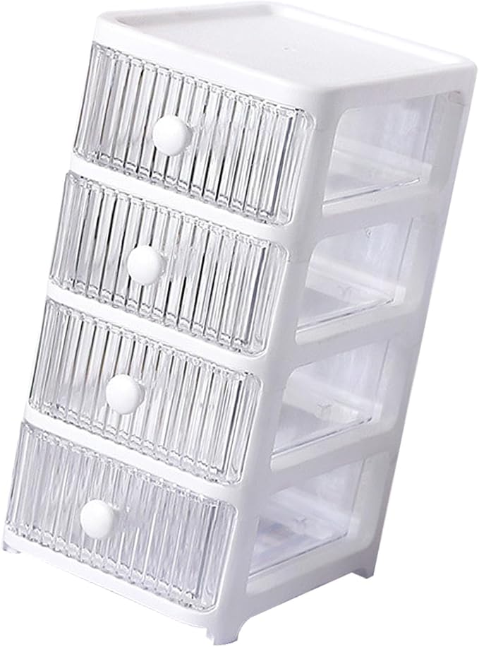 Desktop Storage Box, Transparent Plastic Stackable Desk Organizer with 4 Tier Drawers, Multi Layer Clear Drawer Organizer for Office Home Bedroom, Stationery Jewelry Cosmetics (4 Tier)