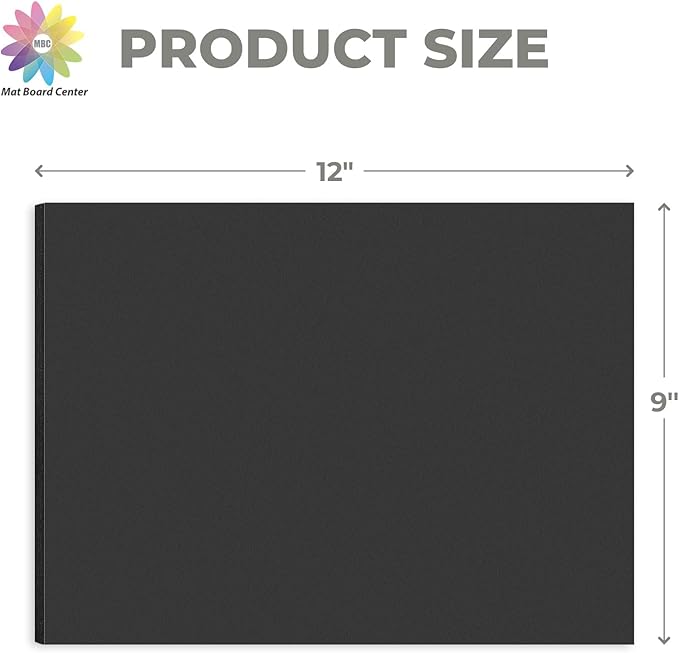 Mat Board Center, Pack of 5, 9X12 Foam Boards Acid Free Black Foam Core Boards for Mounting, Crafts, Display, Presentation and Projects, 3/16" Thick