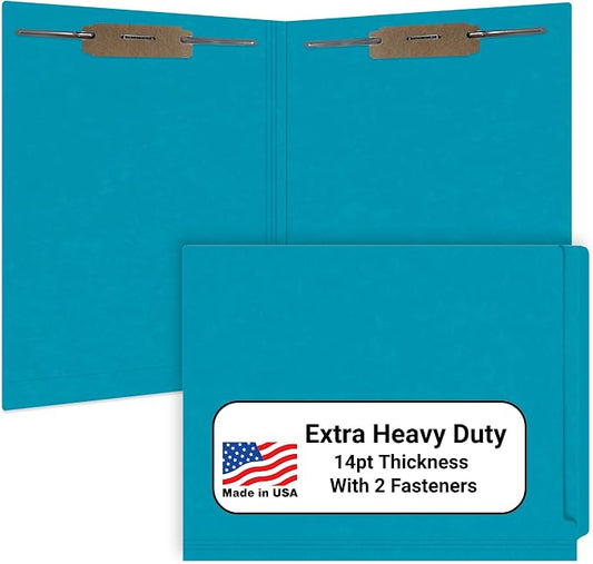 Teal File Folders, Doctor Stuff, Letter Size Reinforced End Tab Folder with 2" Bonded Fastener on Inside Front and Back, 14 pt Stock, Carton of 250