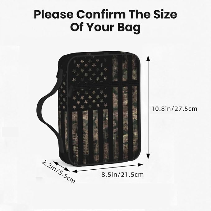 Camouflage Hunting Tactical Camo American Flag Bible Cover Case Carrying Book Protector Case Bible Study Supplies Accessories Holder Case Christian Gift for Women Men
