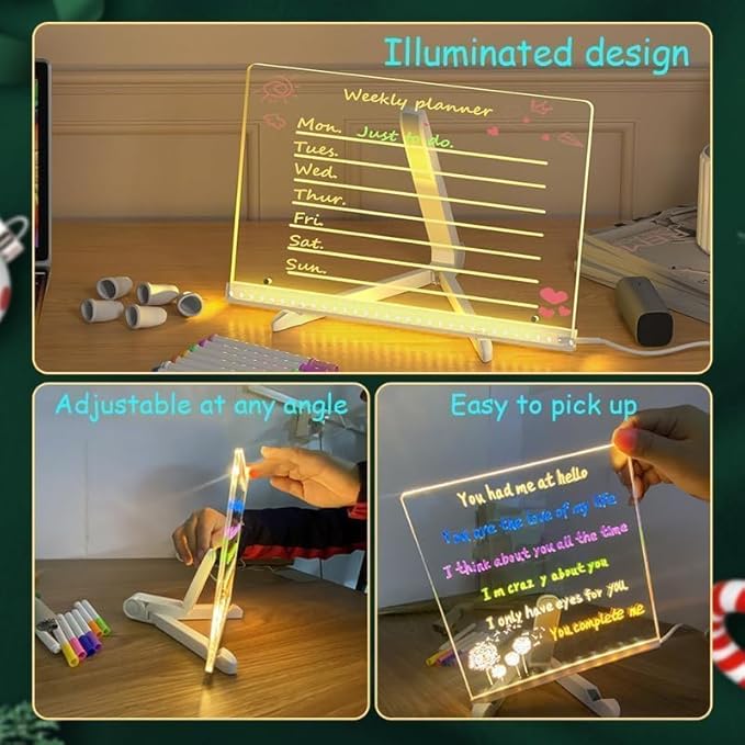 LED Note Board with Colors, Led Light Up Acrylic Message Board, with 7 Pen for Office School Home (11.8 * 7.9in)