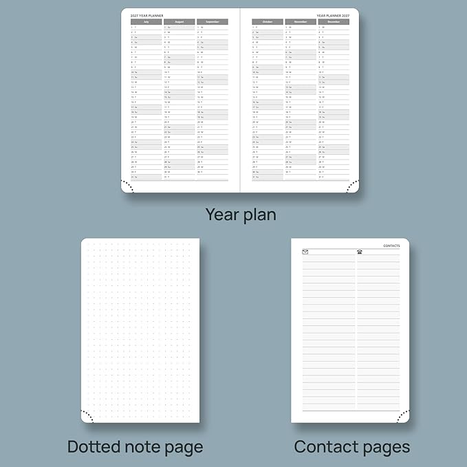 POPRUN 2026 Daily Planner One Page Per Day A6 Size Calendar (4.25" x 6.25") - 12 Months Hourly Appointment Book with Hardcover, Monthly Tabs, Pocket, Pen Holder - Pacific Green