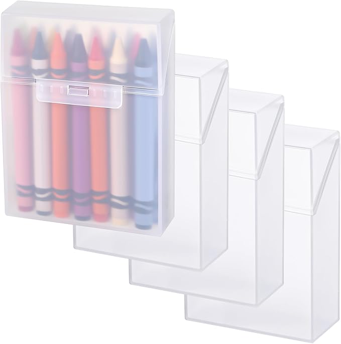 Clabby 4 Pcs Plastic Clear Crayon Box Bulk Holds 24 Crayon With Hinged Lid and Snap Closure for Pens School Office Supply Organization (Clear)