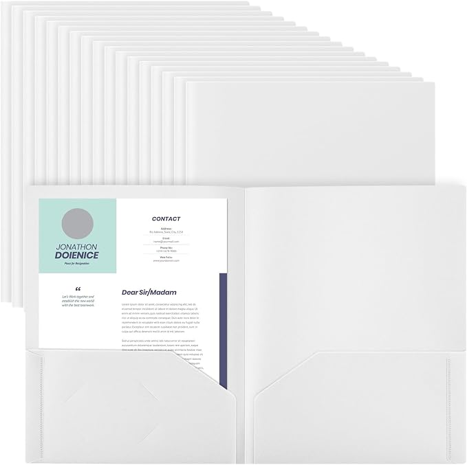 Gueevin 72 Pack Plastic Folder with Pockets, 2 Pocket Folders, Plastic Glossy Folders Fit Letter Size Paper, Heavy Duty Durable File Folder with Business Card for Home Office School (White)