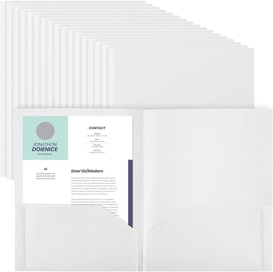 Gueevin 72 Pack Plastic Folder with Pockets, 2 Pocket Folders, Plastic Glossy Folders Fit Letter Size Paper, Heavy Duty Durable File Folder with Business Card for Home Office School (White)