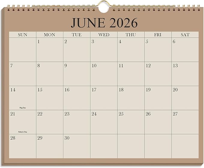 Calendar 2026-2027 - 19 Months Wall Calendar from June 2026 to December 2027, 2026-2027 Wall Hanging Calendar Planner with Thick Paper, 8.5" x 11", Beige