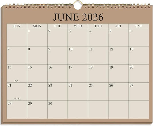 Calendar 2026-2027 - 19 Months Wall Calendar from June 2026 to December 2027, 2026-2027 Wall Hanging Calendar Planner with Thick Paper, 8.5" x 11", Beige