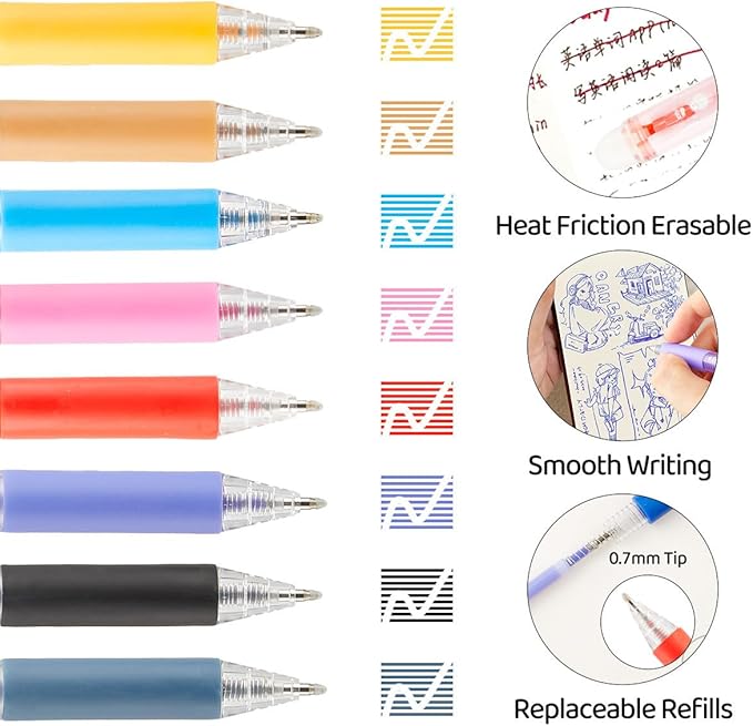 Retractable Erasable Gel Pens Clicker,Fine Point 0.7mm Smooth Writing Pens,Cute Pens For Writing Journaling Taking Notes School Office Home. (24 Colors)