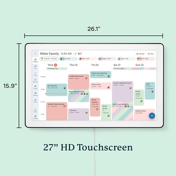 Skylight Calendar Max: 27-Inch Smart Digital Calendar & Chore Chart, Family Organizer with Interactive Touchscreen Display – Wall Mountable in Portrait or Landscape, Classic Black Frame