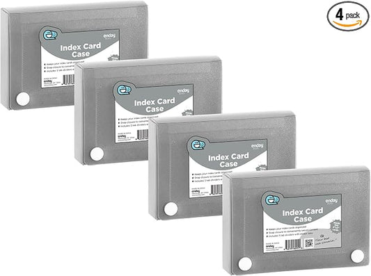 Enday Index Card Holder 3x5, Grey Index Card Case with 5 Tab Dividers, Index Card Organizer, Flash Card Holder, Holds 100 Cards, 4 Pack