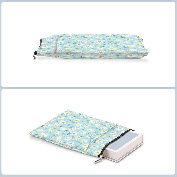 Daisy Pattern Book Lovers Gifts Waterproof Book Sleeve Book Pouch Book Protector with Zipper and Front Pocket BookCover Case for Women Girl Readers Librarian Book Accessories Book Club Gifts