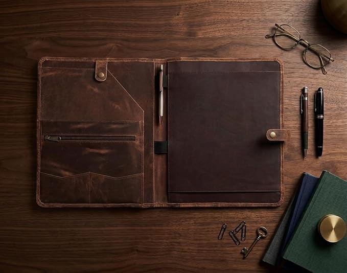 PIDAVLIYA'S Leather Portfolio, Leather Binder with Pen, Leather Portfolio for Men and Women, Leather Padfolio, Leather Folder, Portfolio Binder, Business Portfolio Men and Women (Brown)