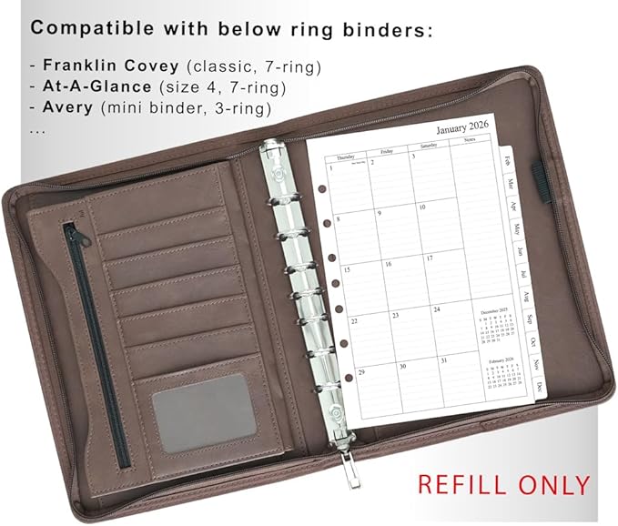 newestor 2026 Monthly Planner Refills 5.5" x 8.5" for Mini Binder, 12 Months from Jan 2026 to Dec 2026, Desk Size