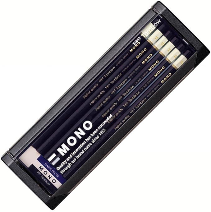 Tombow Premium MONO Pencil H (High Standard With Ultra Fine Particles) With Eraser, Drafting and Drawing, 1 Dozen