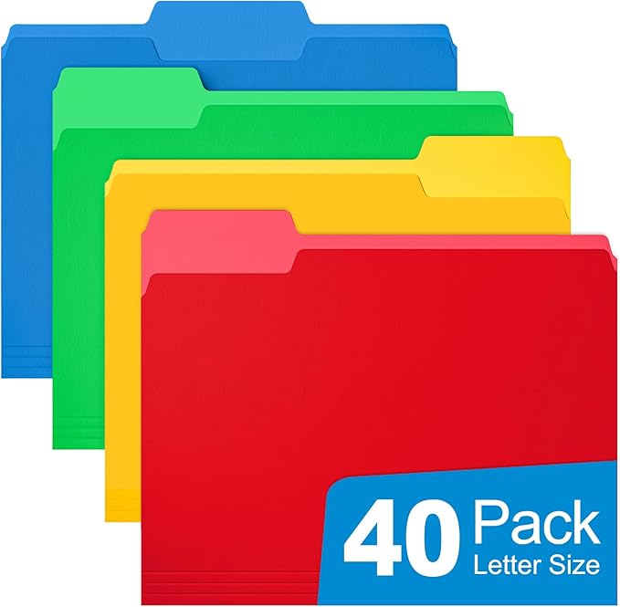 HABGP 40 Pack Manilla Folders 8.5 x 11 Inch, 1/3-Cut Tab Colored File Folders Letter Size, Paper File Folders, Manila Folders Home Office School Supplies for Documents Files, Assorted 4 Colors