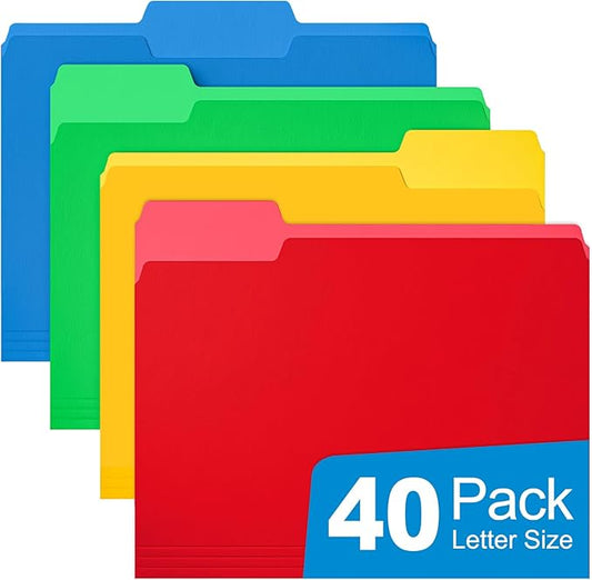 HABGP 40 Pack Manilla Folders 8.5 x 11 Inch, 1/3-Cut Tab Colored File Folders Letter Size, Paper File Folders, Manila Folders Home Office School Supplies for Documents Files, Assorted 4 Colors