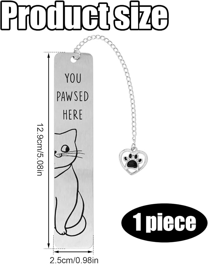Cute Cat Bookmark, Reading Lover Gift Zinc Alloy Bookmarks for Women Funny Book Marks with Paw Heart Pendent Cute Smile Bookmark for Book Lovers (Silver Smile Cat)