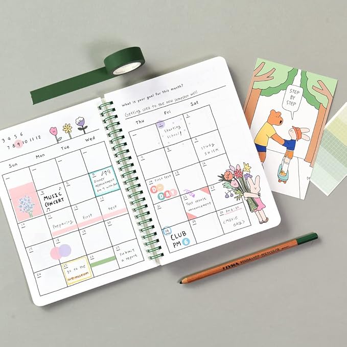 Monolike Happy and Lucky 4 Month Study Planner, High Five - Academic Planner, Weekly & Monthly Planner, Study plan