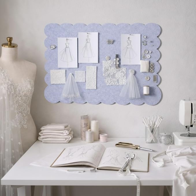 Scalloped Felt Bulletin Board 24 x 18 Inches, Cute Decorative Pin Board for Dorm Room Decor, Small Vision Board & Photo Display for Bedroom or Study (Blue Gray)