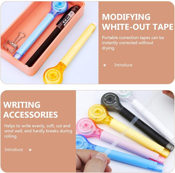 jojofuny 5pcs Mini Correction Tape Pen, Portable Small Correcting Tape for Students, Stationery for School and Office Use Random Color