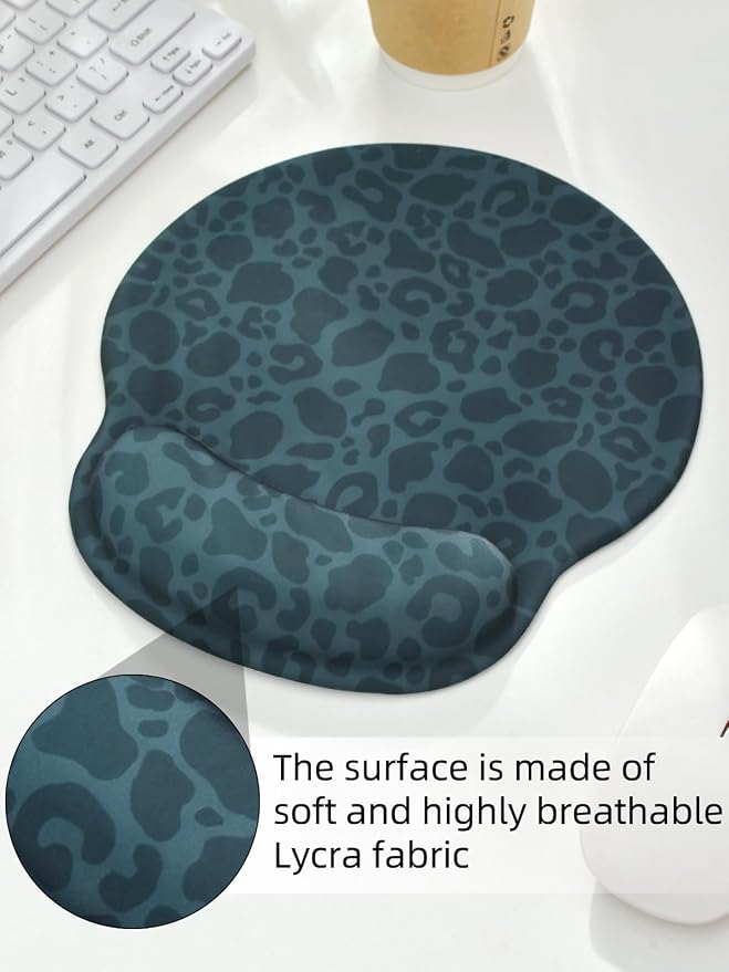 Leopard Mouse Pad Wrist Support Wrist Rest, Ergonomic Mouse Pad with Non-Slip Base for Office Gaming Working Computers,Desk Accessories Pain Relief Mouse Mat for Home&Game Decor, Black