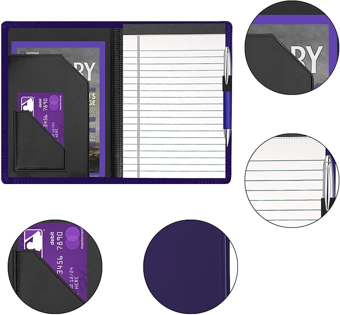 Padfolio/Portfolio Binder, Mini Padfolio Portfolio Binder 5 x 8 Legal Writing Pad, A5 Document Organizer Folder for Men Women. Dark Purple.