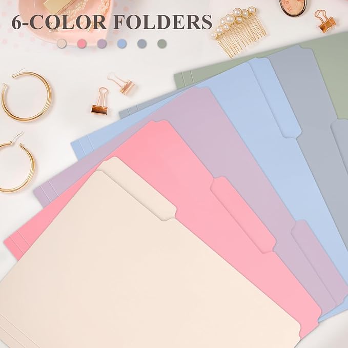 H4D 30 Pack Plastic File Folders Heavy Weight, Poly Colored File Folders 1/3-Cut Tabs with Sticky Labels, Letter Size, Pastel Colors