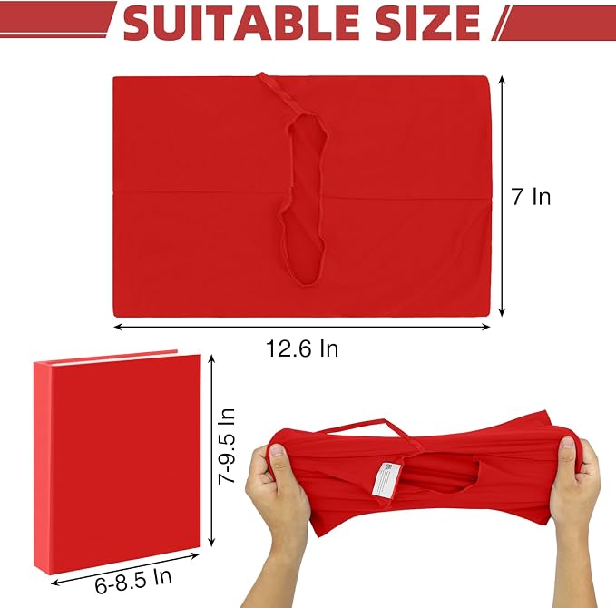KICNIC Red Fabric Book Cover for Hardcover, 1 Pack, 6x9 Inch, Up to 8.5”x9.5”, Adjustable School Book Sleeve Protector for Teens, Stretchable Decorative Cloth Book Sox for Book Lovers