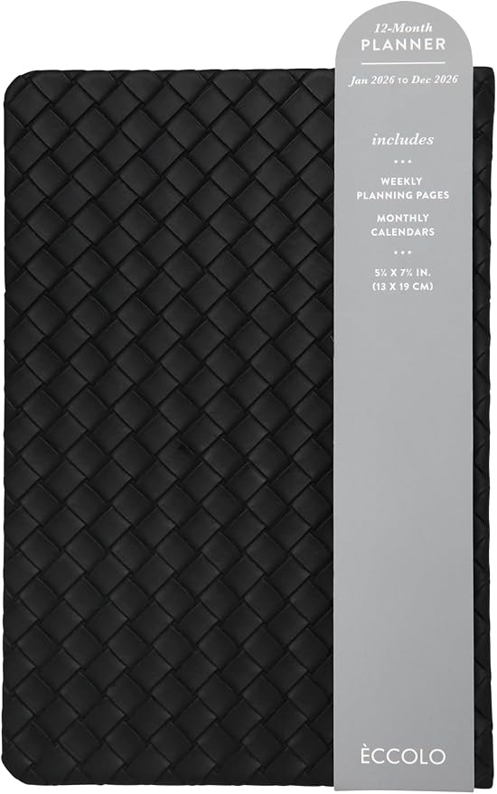 WORLD TRAVELER 2026 Planner - 6x8 Inch Weekly and Monthly Calendar Planner Agenda Book with Bookmark & Ribbon for School and Office, Size 6X8, Black Woven