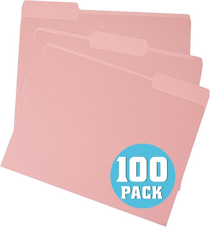 pmybupo Pink File Folders with Tabs –Colored File Folders,1/3 Cut Top Tabs,Letter Size,Durable 11pt Paper,Two Tone, Assorted Colors,Bulk 100 Pack