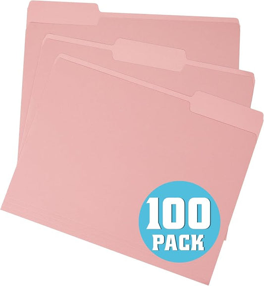 pmybupo Pink File Folders with Tabs –Colored File Folders,1/3 Cut Top Tabs,Letter Size,Durable 11pt Paper,Two Tone, Assorted Colors,Bulk 100 Pack