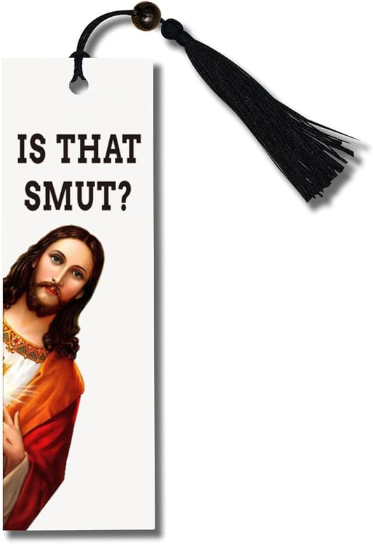 Bookmark Inscribed with Hilarious Text and Tassels for Book Lovers,Peeking Jesus is that Smut?Funny Bookmarks for Adults Humor(Black)