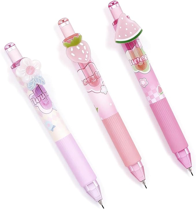6Pcs Cute Pink Coquette Strawberry Mechanical Pencils with Eraser 0.7mm Kawaii Strawberry Mechanical Pencil School Pencil Cat Gifts for Women Man